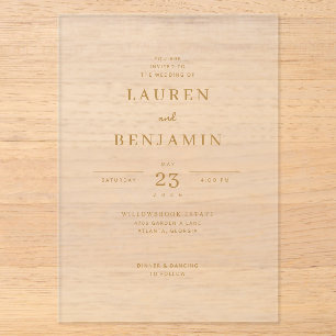 Elegante cremefarbene Goldene Hochzeits-Einladung Acryleinladungen