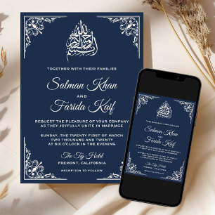 Elegante cremefarbene navyblaue islamische muslimi einladung