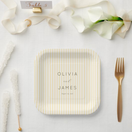 Elegante cremefarbene Streifen Pappteller (Hochzeit)