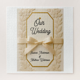 Elegante cremefarbene und goldene Hochzeitseinladu Puzzle