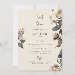 Elegante cremeweiße getrocknete Rosen Brause Showe Einladung