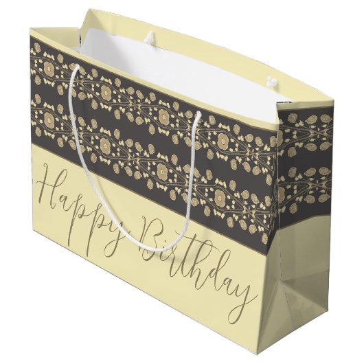 Elegante, cremige Beige mit Taupe Große Geschenktüte (Rückseite Schrägansicht)