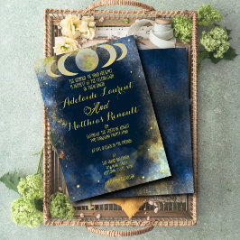 Elegante Crescent Moon Celestial Wedding:Blue&Gold Einladung