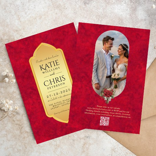 Elegante Crimson Gold Luxus königliche Einladung