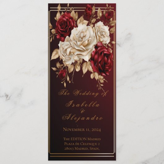 Elegante Crimson Red and Gold Wedding Programm (Vorderseite)