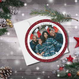 Elegante Crimson Red Christmas Gruß mit Foto Feiertagskarte