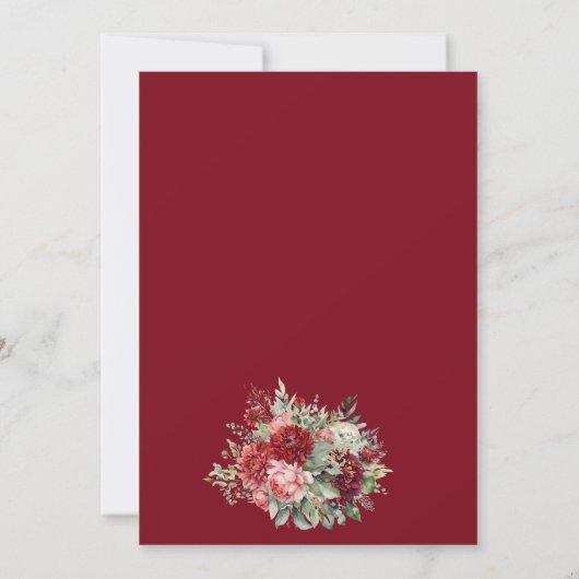 Elegante Crimson Wine Red Mums Blume Hochzeit Einladung (Rückseite)