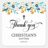 Elegante Cross Blue Taufe Quadratischer Aufkleber (Vorderseite)