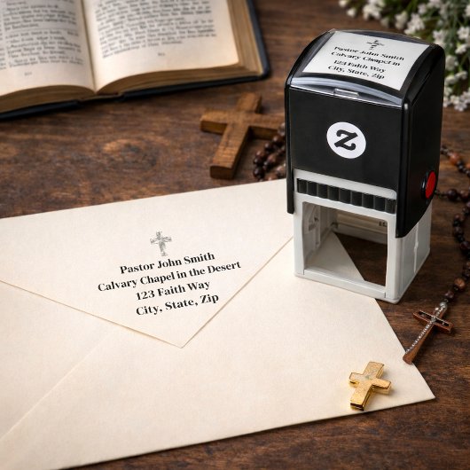 Elegante Cross Church Self Inking Rubber Briefmark Permastempel