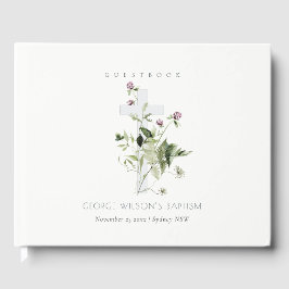 Elegante Cross Lila Wildblume Blumentaufen Gästebuch