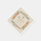 Elegante Cross Peach Cream Floral Baby Girl Taufe Serviette (Ecke)