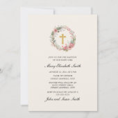 Elegante Cross Pink Floral Baby Girl Taufe Einladung (Vorderseite)