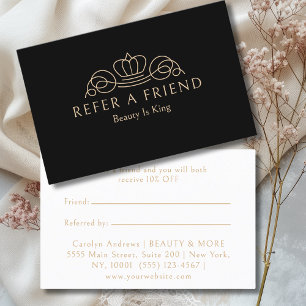 Elegante Crown-Logo Salon Schwarz Beige Empfehlungskarte