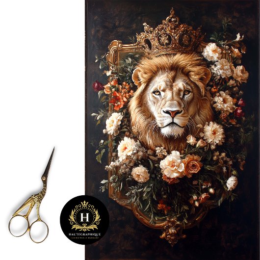 Elegante Crowned Lion Floral Frame Luxury Boutique Seidenpapier