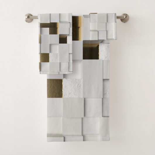 Elegante Cube wall 3D Art-White und Gold Badhandtuch Set (Insitu)
