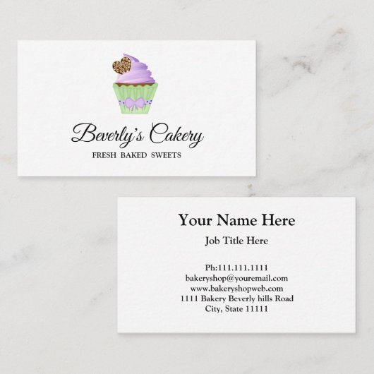 Elegante Cupcake Bäckerei Süßigkeiten Visitenkarte (Vorne/Hinten)