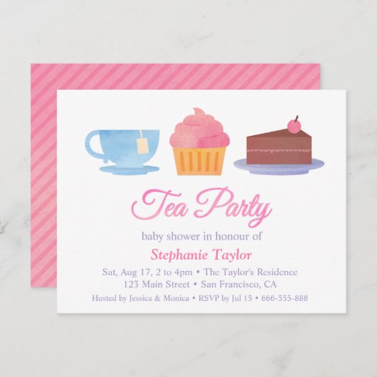 Elegante Cupcake Tea Party Kinderdusche Einladunge Einladung (Vorne/Hinten)