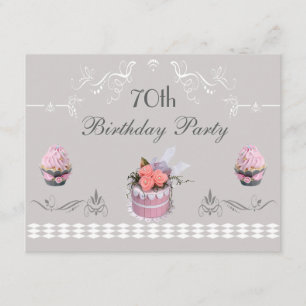 Elegante Cupcakes Pink & Gray 70. Geburtstag Einladung