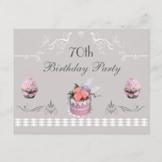 Elegante Cupcakes Pink & Gray 70. Geburtstag Einladung