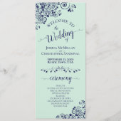 Elegante Curls & Wirbel Mint Green & Navy Hochzeit Programm (Vorderseite)