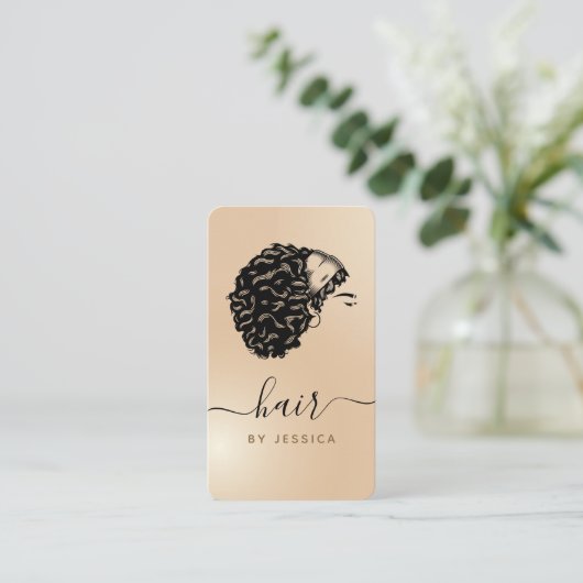 Elegante Curly Afro Friseur Schönheitssalon Visitenkarte (Stehend Vorderseite)