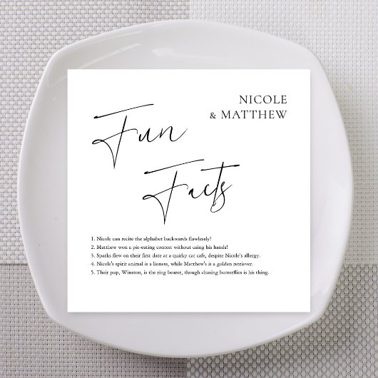 Elegante Cursive Fun Fakten Personalisierte Hochze Serviette