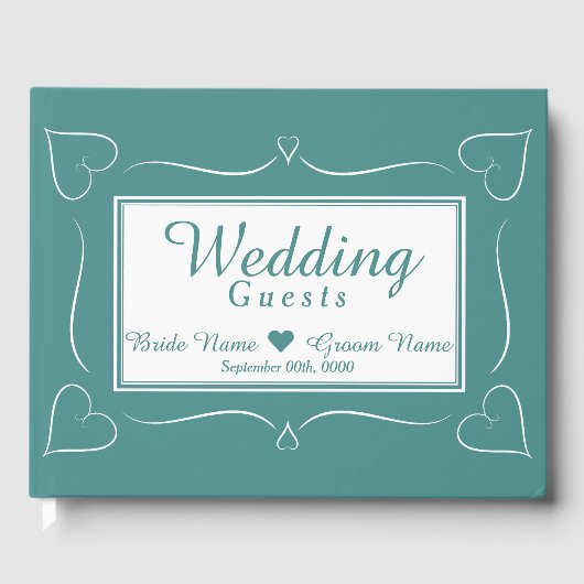 Elegante Custom Aquamarin Wedding Heart Gästebuch (Vorderseite)