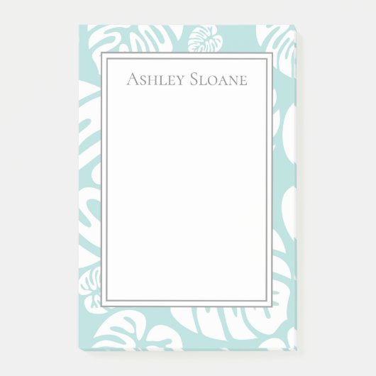 Elegante Custom Baby Blue White Tropical Blätter Post-it Klebezettel (Vorderseite)