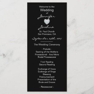 Elegante Custom Black Heart Wedding Programme