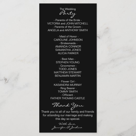 Elegante Custom Black Heart Wedding Programme (Rückseite)