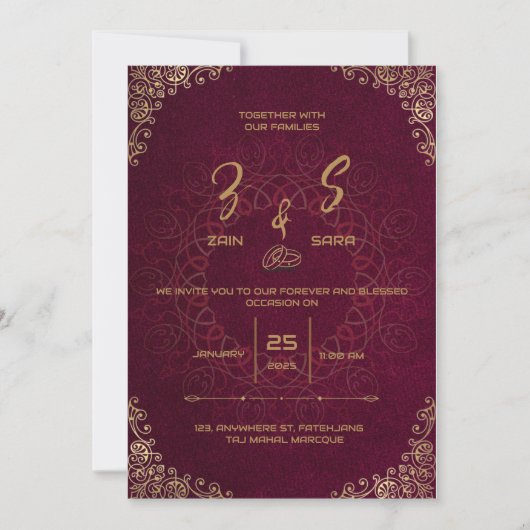 Elegante Custom Burgundy Wedding Einladung (Vorderseite)