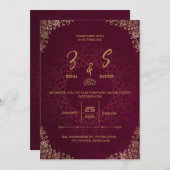 Elegante Custom Burgundy Wedding Einladung (Vorne/Hinten)