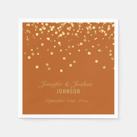 Elegante Custom BURNT ORANGE Gold Confetti Wedding Serviette (Vorderseite)
