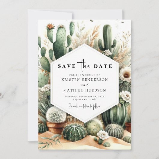Elegante Custom Cactus Wedding Save The Date (Vorderseite)