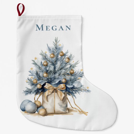 Elegante Custom Christmas Tree Gold Großer Weihnachtsstrumpf (Vorderseite)