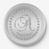 Elegante Custom Diamond Silver Monogram Wedding Pappteller (Vorderseite)