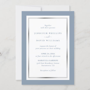 Elegante Custom Dusty Blue und Silver Wedding Einladung