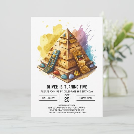 Elegante Custom Egyptian Pyramids Birthday Einladung (Stehend Vorderseite)