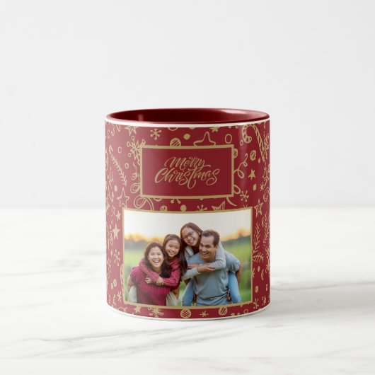 Elegante Custom Family Foto Weihnachts-Tasse Zweifarbige Tasse (Mittel)