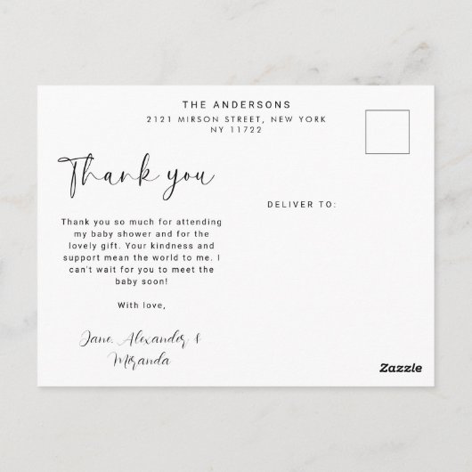 Elegante Custom Foto Baby Shower Vielen Dank Postkarte (Rückseite)