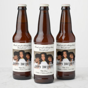 Elegante Custom Foto Happy Birthday Beer Labels Bierflaschenetikett