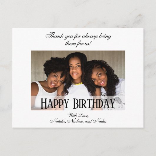 Elegante Custom Foto Happy Birthday Postkarte (Vorderseite)