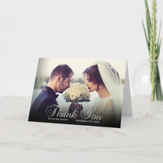 Elegante Custom Foto Wedding Vielen Dank Karte (Vorderseite)