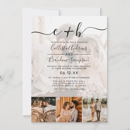 Elegante Custom Full Foto Monogram Wedding Einladung (Vorderseite)