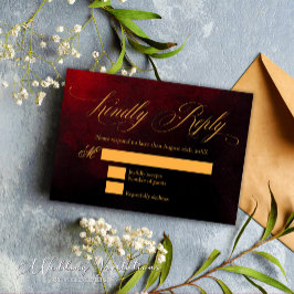 Elegante Custom Gold Red and Black Wedding RSVP Karte