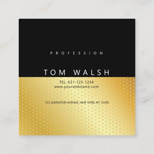 Elegante Custom Monogram Gold Black Business Card Quadratische Visitenkarte (Rückseite)
