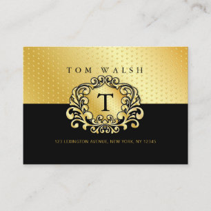 Elegante Custom Monogram Gold Black Business Card Visitenkarte