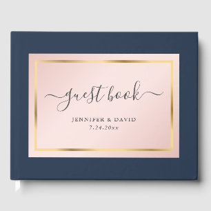 Elegante Custom Navy Blue Blush and Gold Wedding Gästebuch