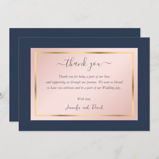 Elegante Custom Navy Blue Blush Gold Dankeschön Ka Dankeskarte (Vorne/Hinten)