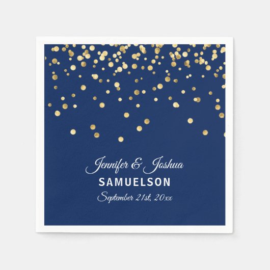 Elegante Custom NAVY BLUE Gold Confetti Wedding Serviette (Vorderseite)